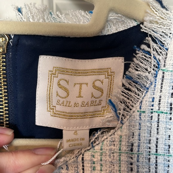 Sail to Sable Tweed Shift Dress Navy White Short Sleeve Size 4 - Picture 2 of 4